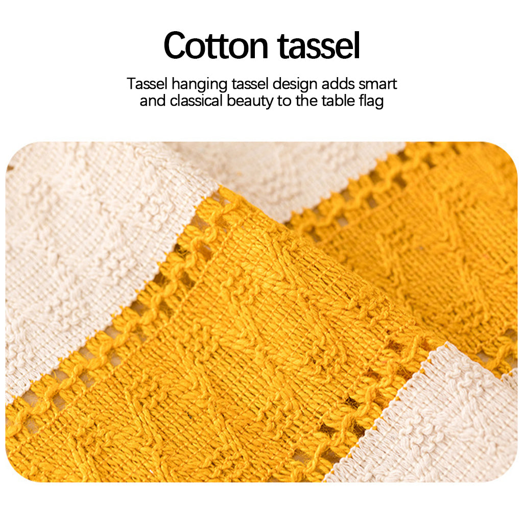 Macrame Table Runner Rustic Style Hollow Tassels Woven for Bohemian Dining yellow11.8×110.2inch