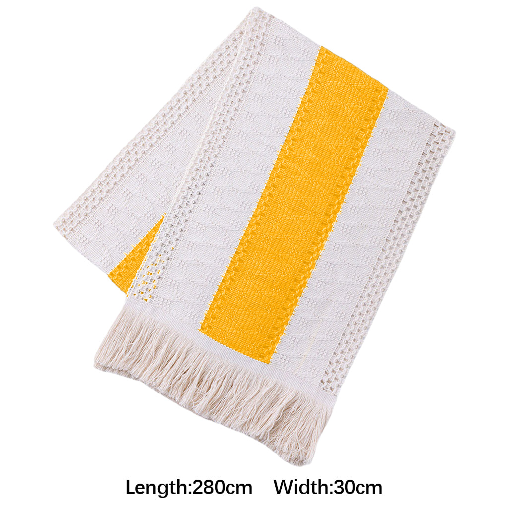 Macrame Table Runner Rustic Style Hollow Tassels Woven for Bohemian Dining yellow11.8×110.2inch