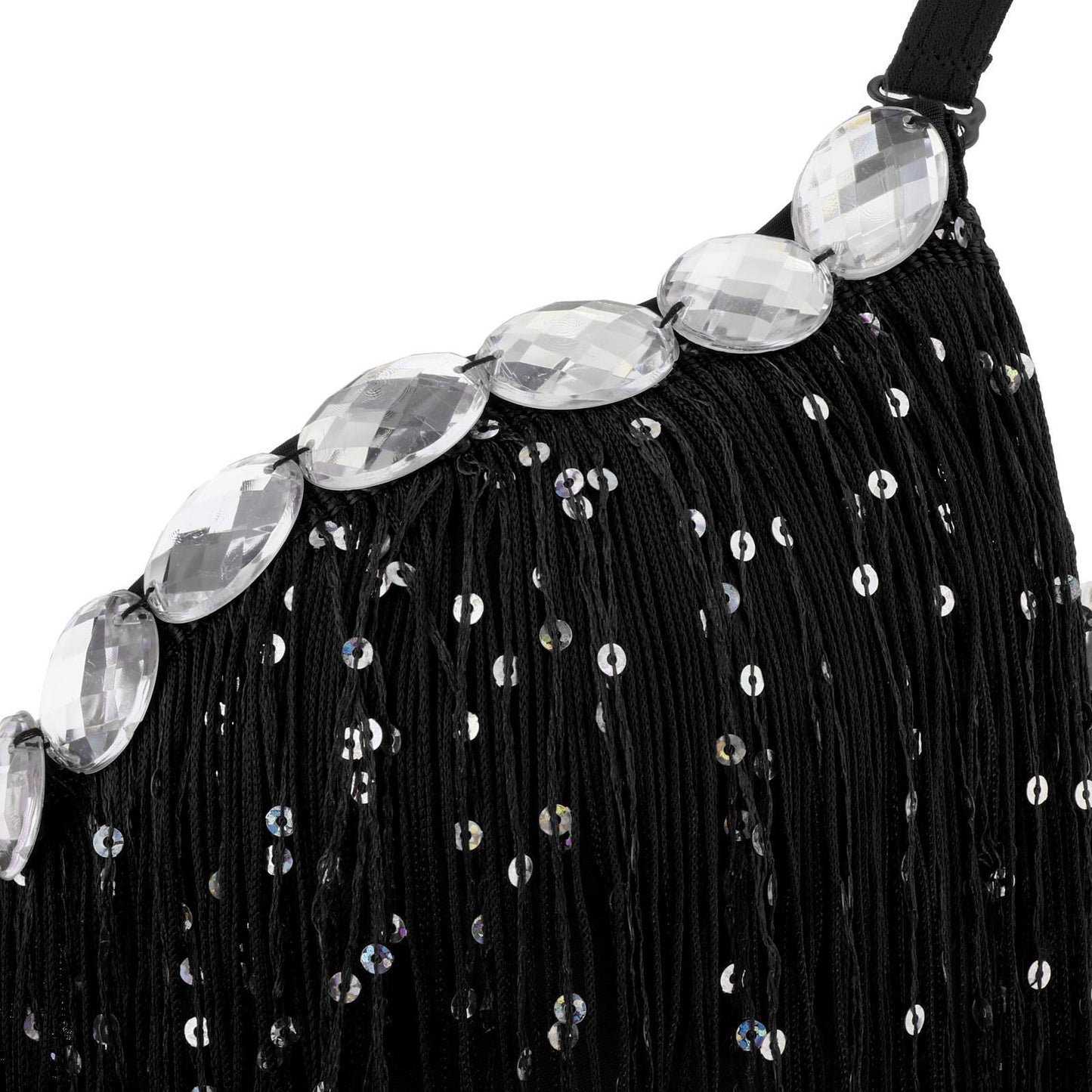 Belly Dance Bra Sparkle Sequined Tassel Top Party Club Black