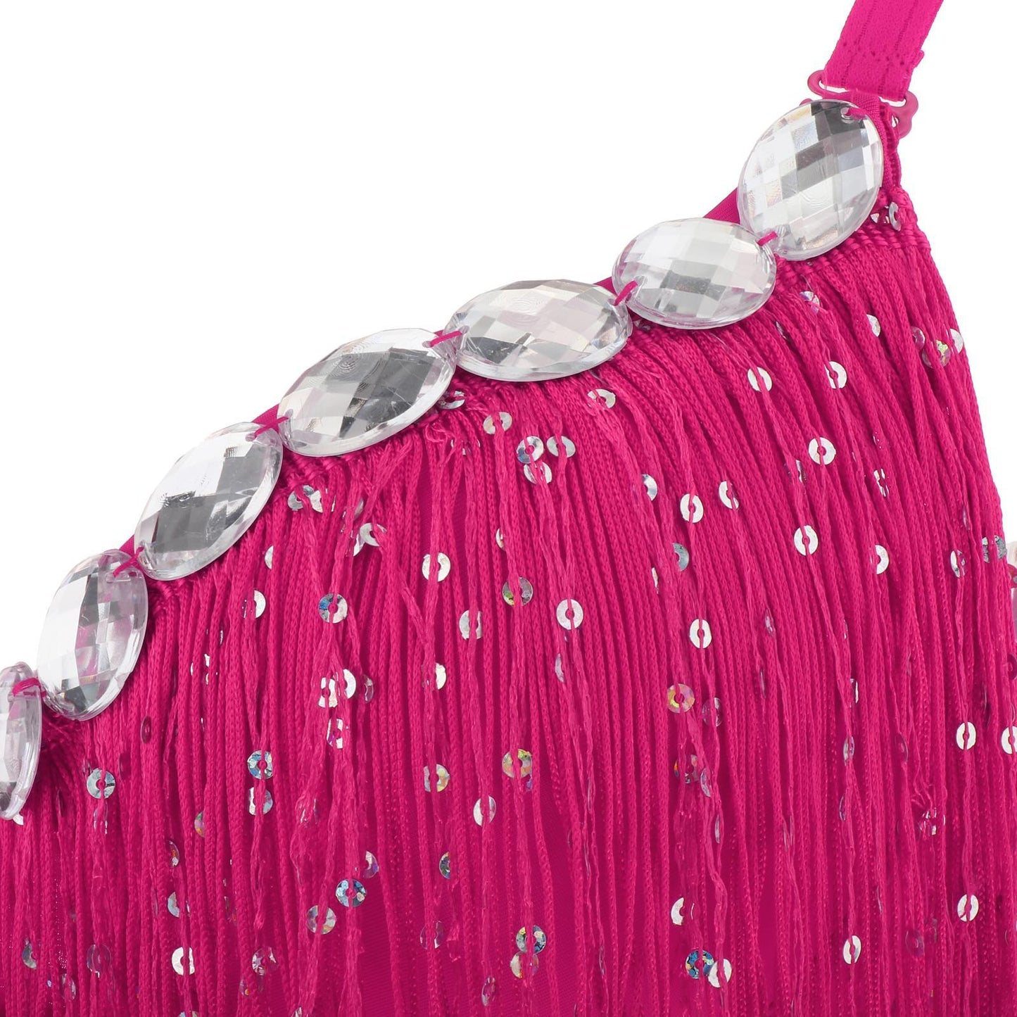 Belly Dance Bra Sparkle Sequined Tassel Top Party Club Rose Red