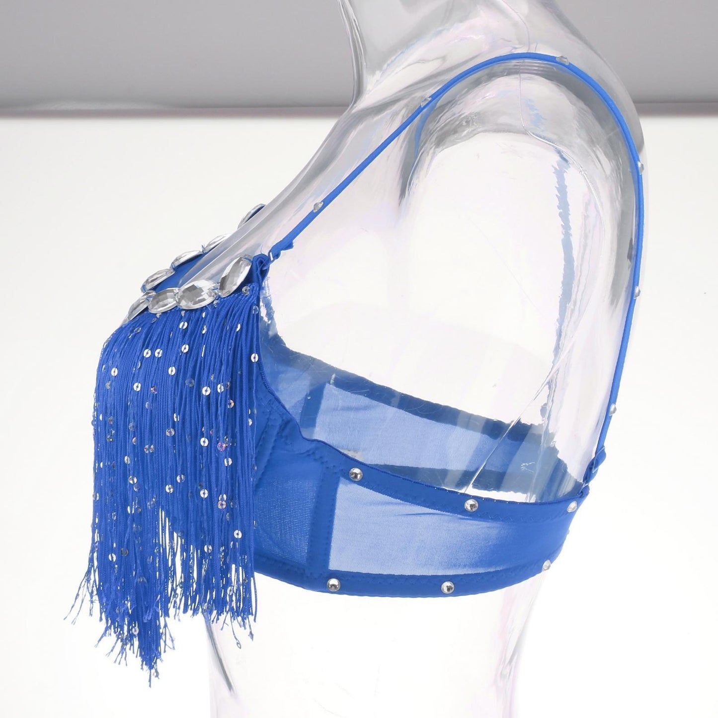 Belly Dance Bra Sparkle Sequined Tassel Top Party Club Roytal Blue