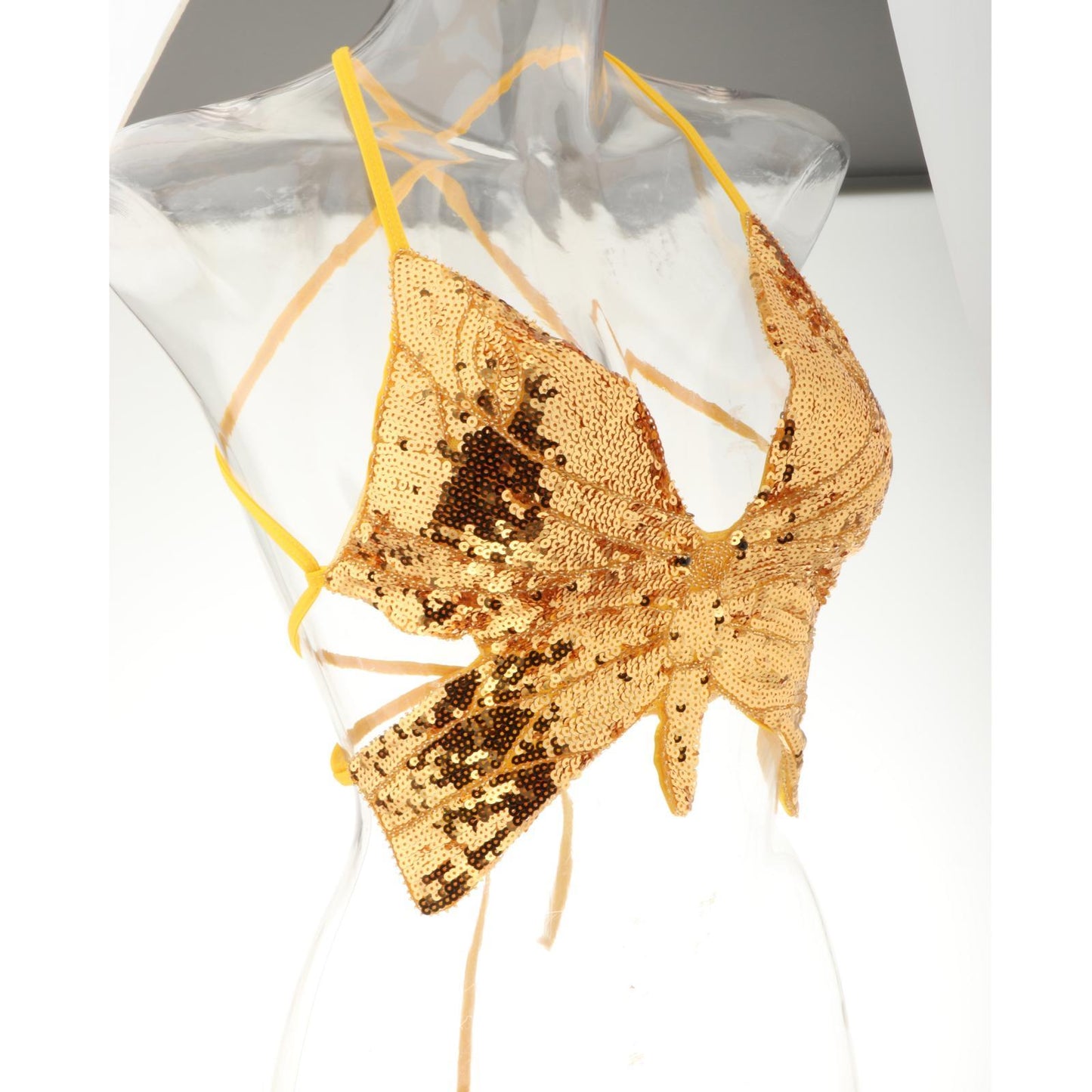 Belly Dance Bra Top Women Sequined Dance Costumes Butterfly Tops Gold