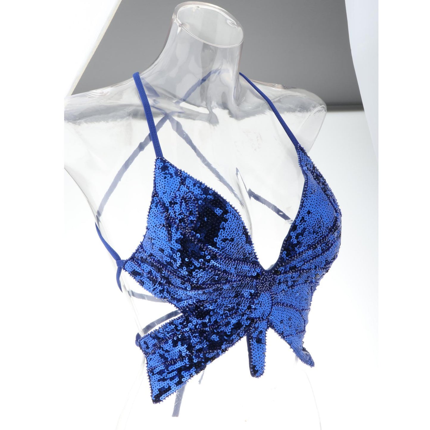 Belly Dance Bra Top Women Sequined Dance Costumes Butterfly Tops Royal Blue