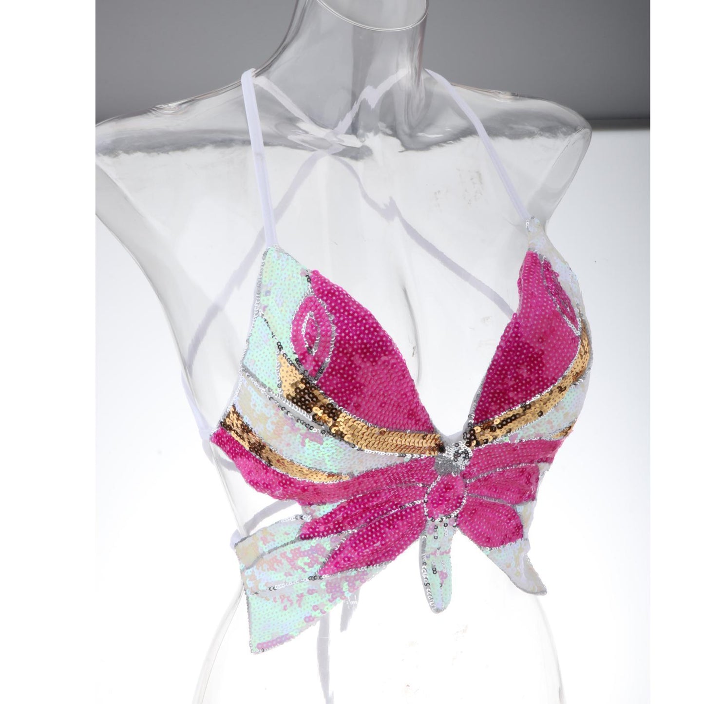 Belly Dance Bra Top Women Sequined Dance Costumes Butterfly Tops Rose Red