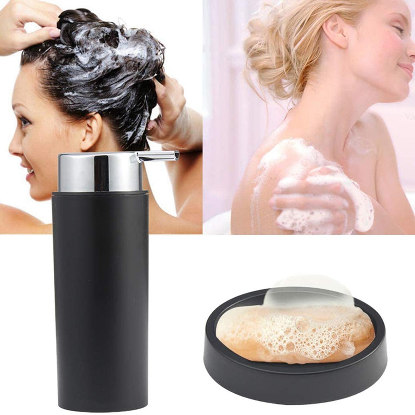 6x Bathroom Accessories Set Tumbler Toothbrush Holder Lotion Dispenser Black