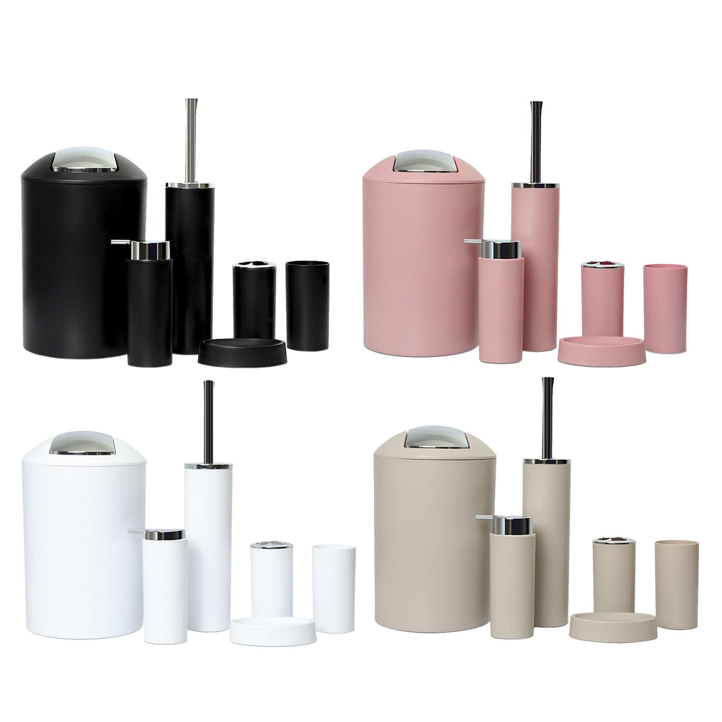 6x Bathroom Accessories Set Tumbler Toothbrush Holder Lotion Dispenser Black