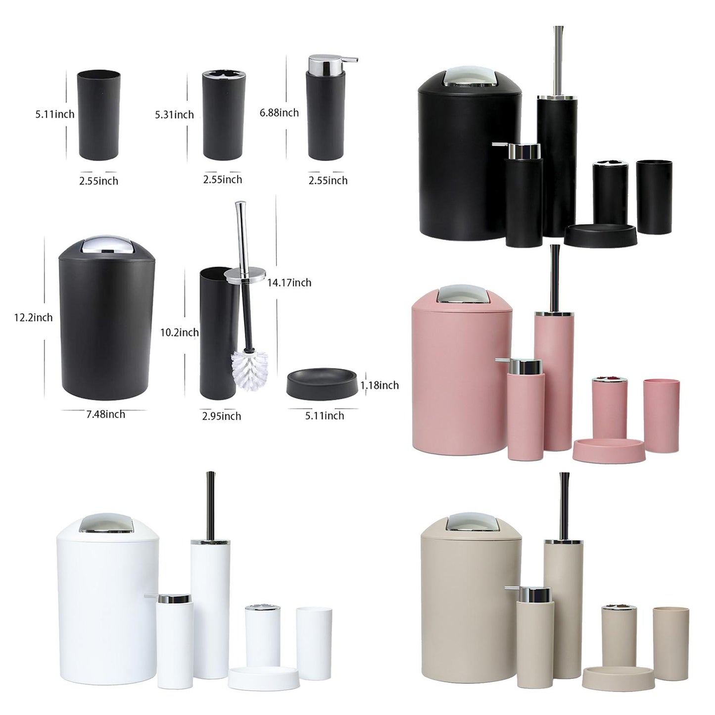 6x Bathroom Accessories Set Tumbler Toothbrush Holder Lotion Dispenser White