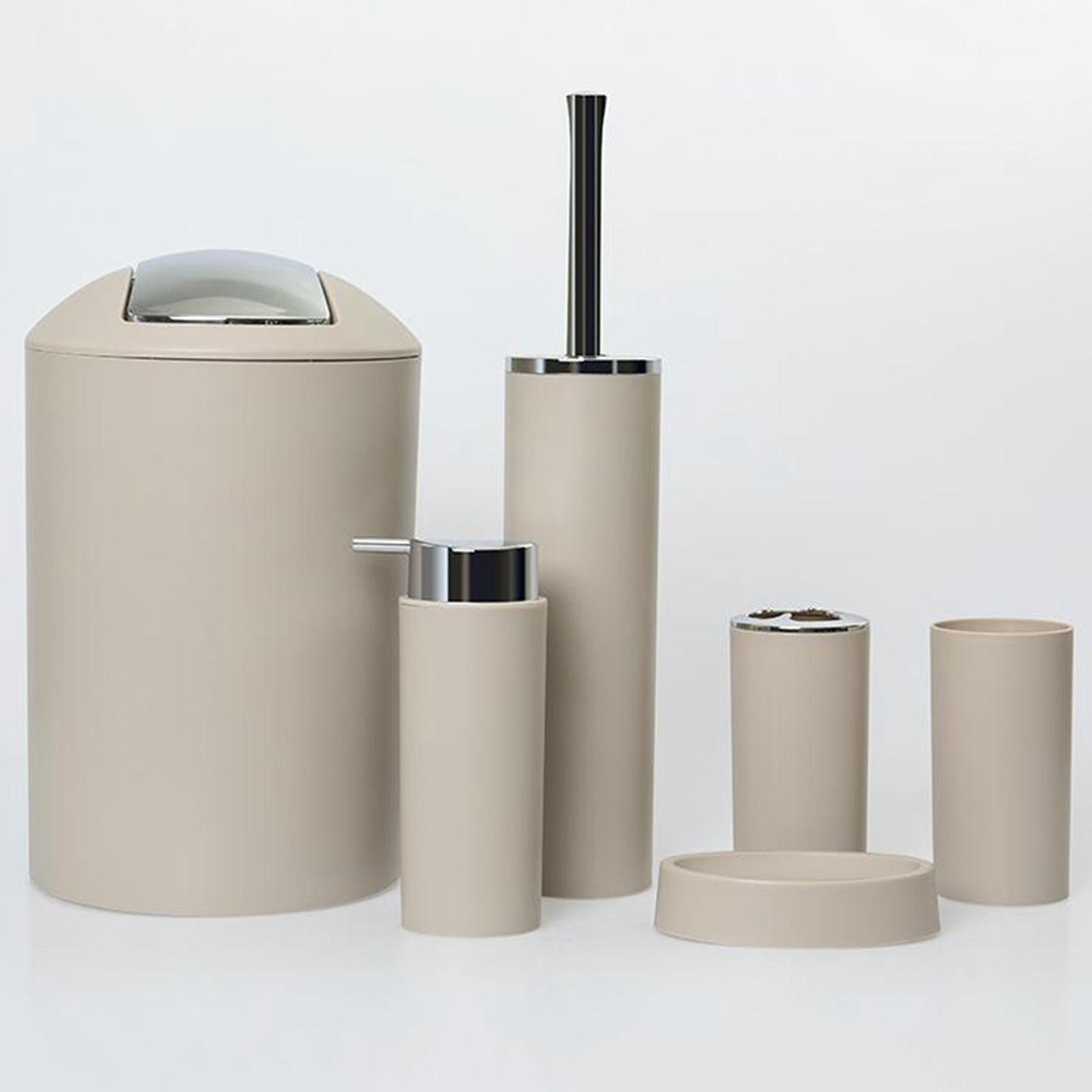 6x Bathroom Accessories Set Tumbler Toothbrush Holder Lotion Dispenser Beige