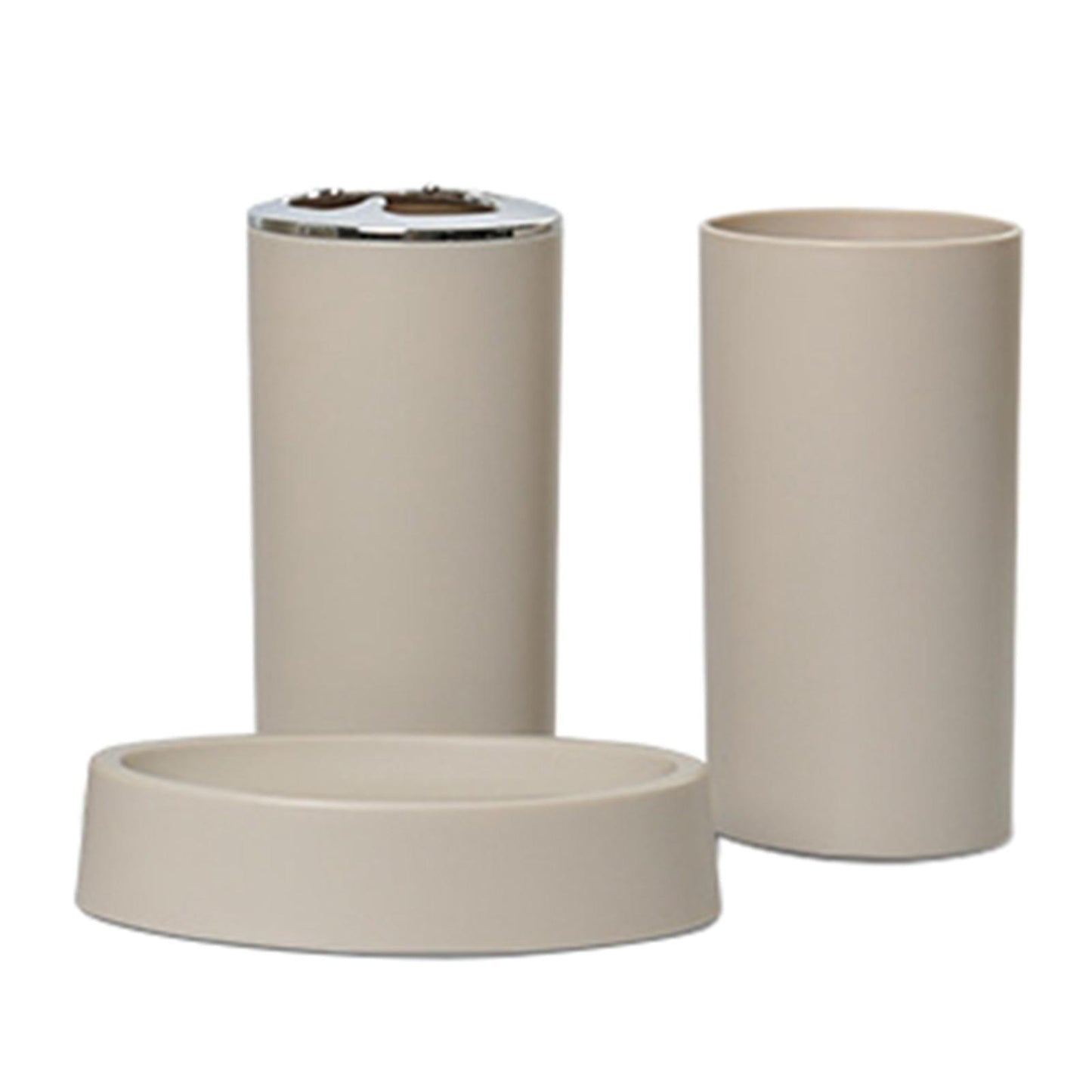 6x Bathroom Accessories Set Tumbler Toothbrush Holder Lotion Dispenser Beige