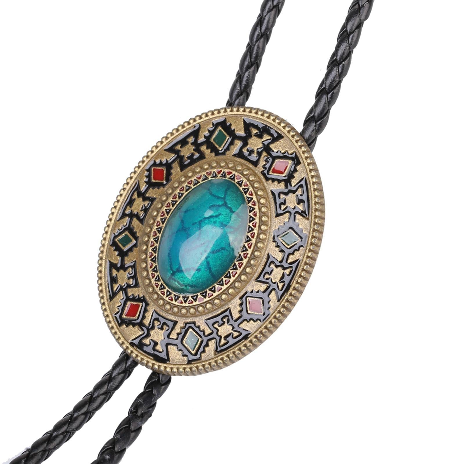 Turquoise Stone Bolo Tie Native Western American Cowboy Neckties for Men
