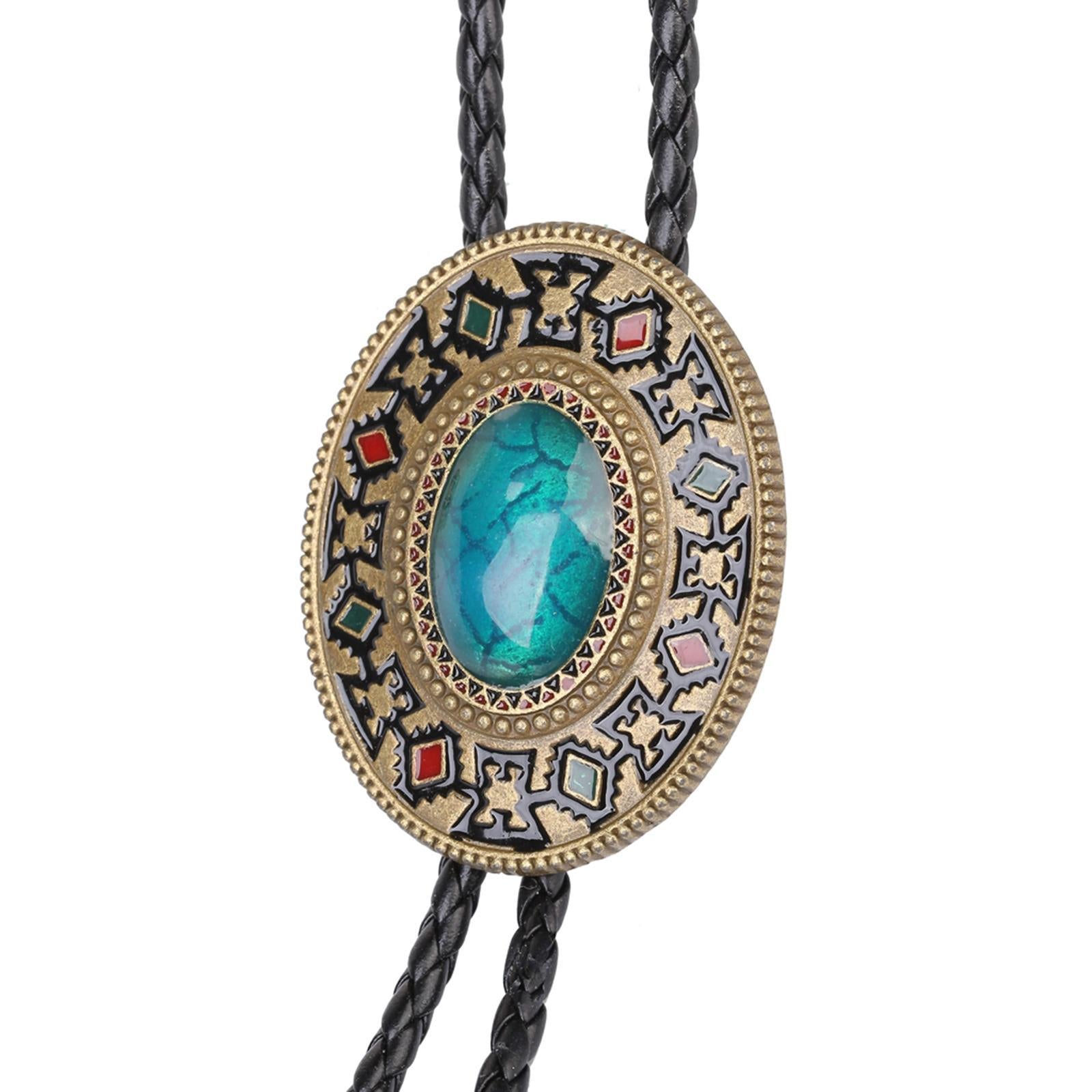 Turquoise Stone Bolo Tie Native Western American Cowboy Neckties for Men