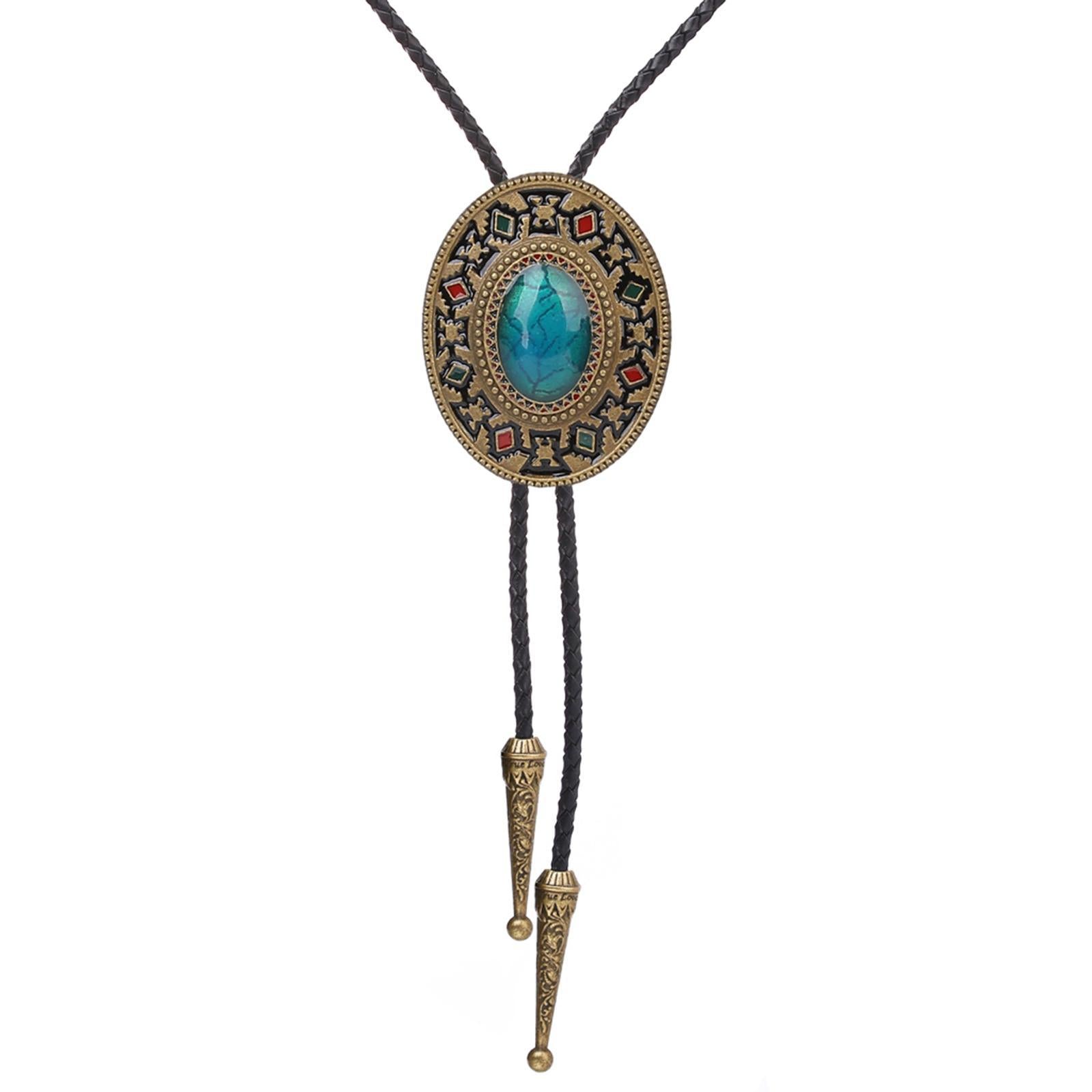 Turquoise Stone Bolo Tie Native Western American Cowboy Neckties for Men