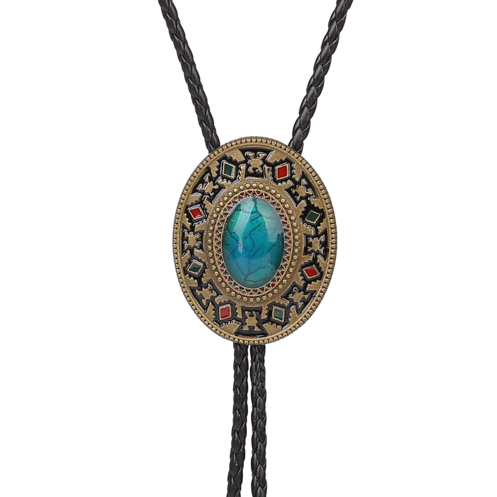 Turquoise Stone Bolo Tie Native Western American Cowboy Neckties for Men