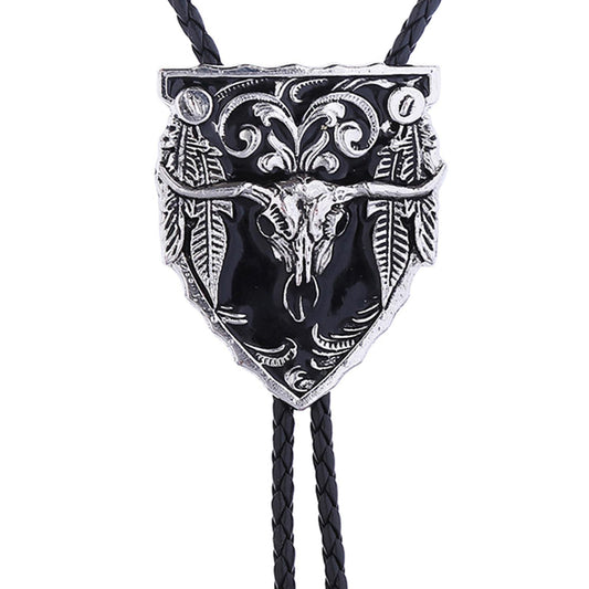 Mens Bolo Tie Necklace Pendant Fancy Charm Jewelry Fashion Accessory Black