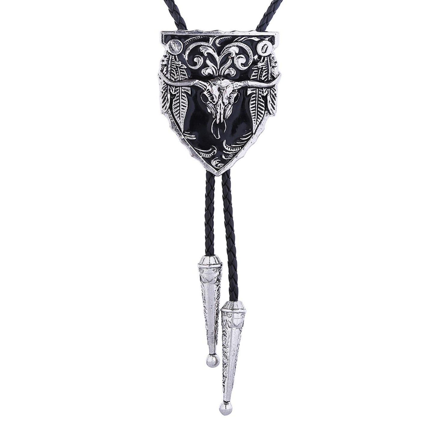 Mens Bolo Tie Necklace Pendant Fancy Charm Jewelry Fashion Accessory Black