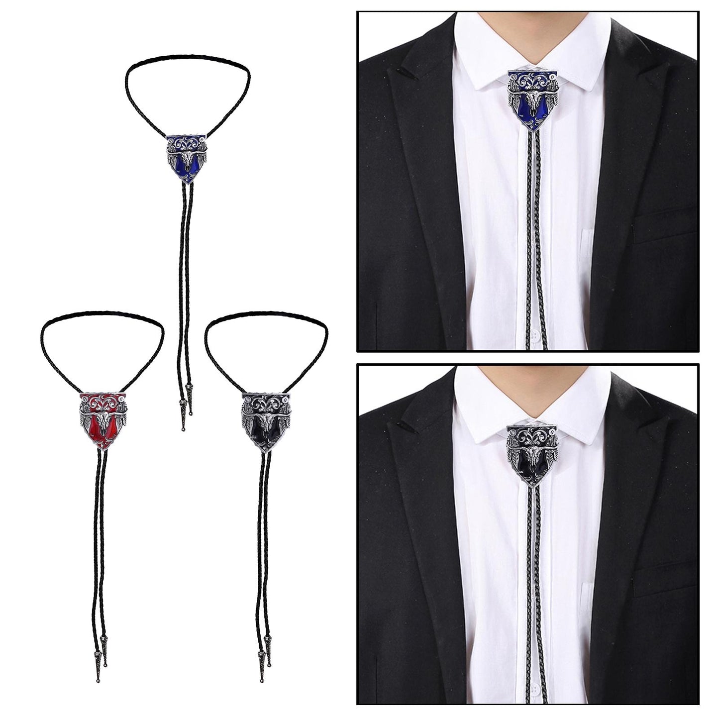 Mens Bolo Tie Necklace Pendant Fancy Charm Jewelry Fashion Accessory Black
