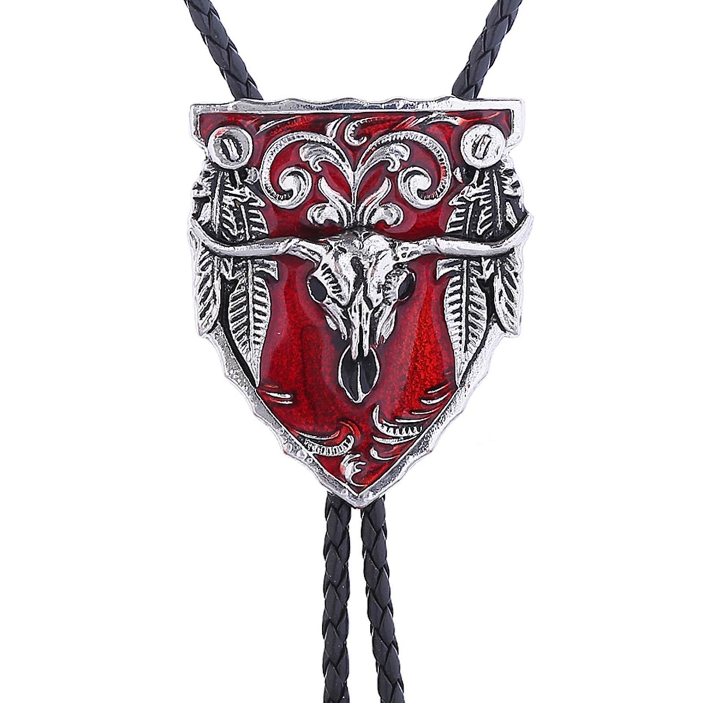 Mens Bolo Tie Necklace Pendant Fancy Charm Jewelry Fashion Accessory Red