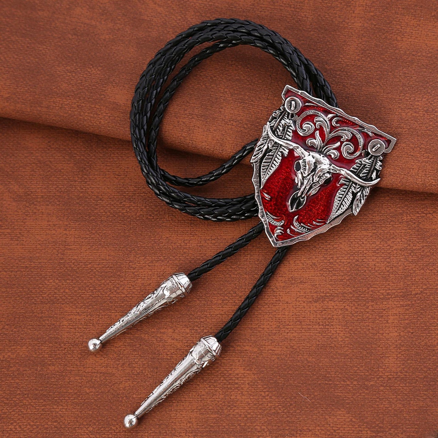 Mens Bolo Tie Necklace Pendant Fancy Charm Jewelry Fashion Accessory Red