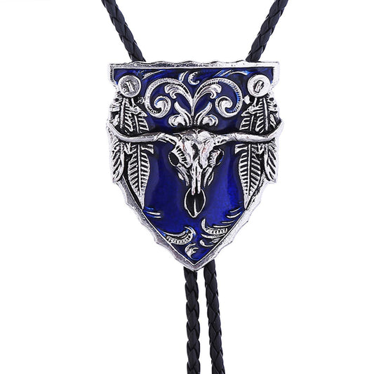 Mens Bolo Tie Necklace Pendant Fancy Charm Jewelry Fashion Accessory Blue