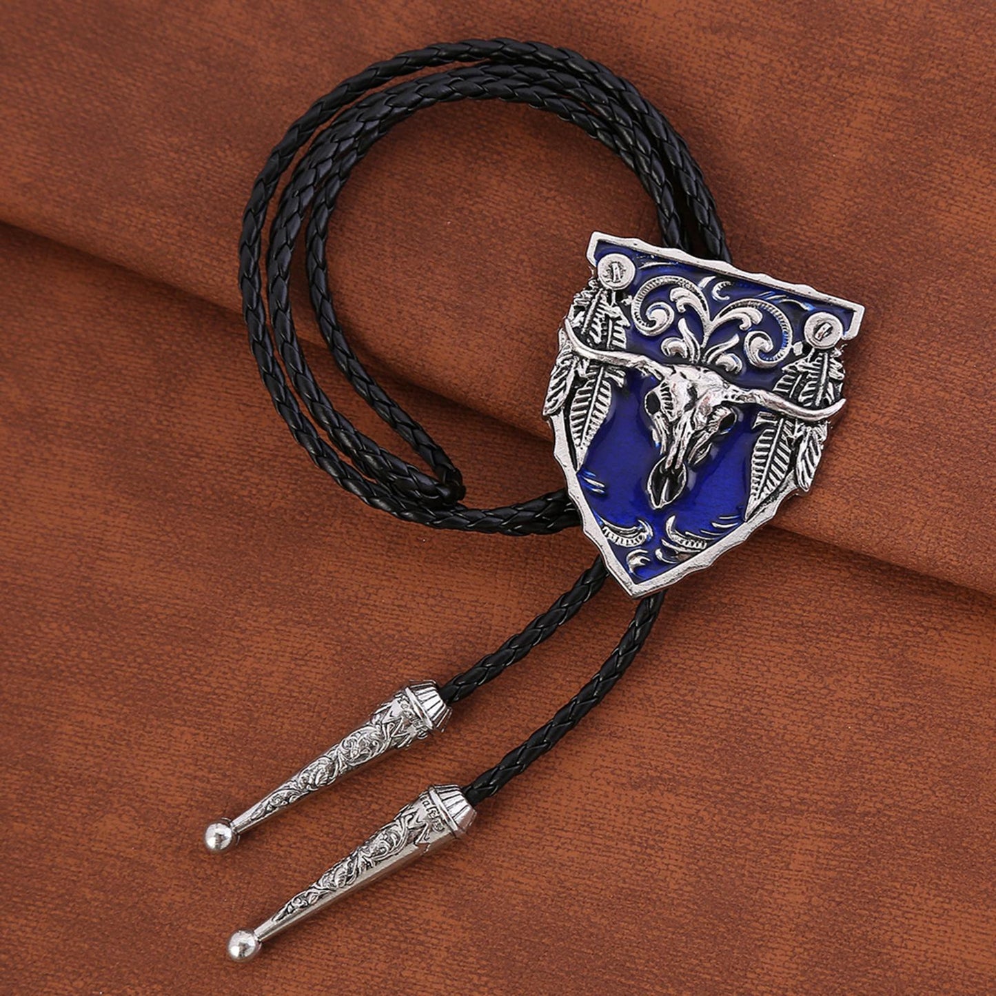 Mens Bolo Tie Necklace Pendant Fancy Charm Jewelry Fashion Accessory Blue
