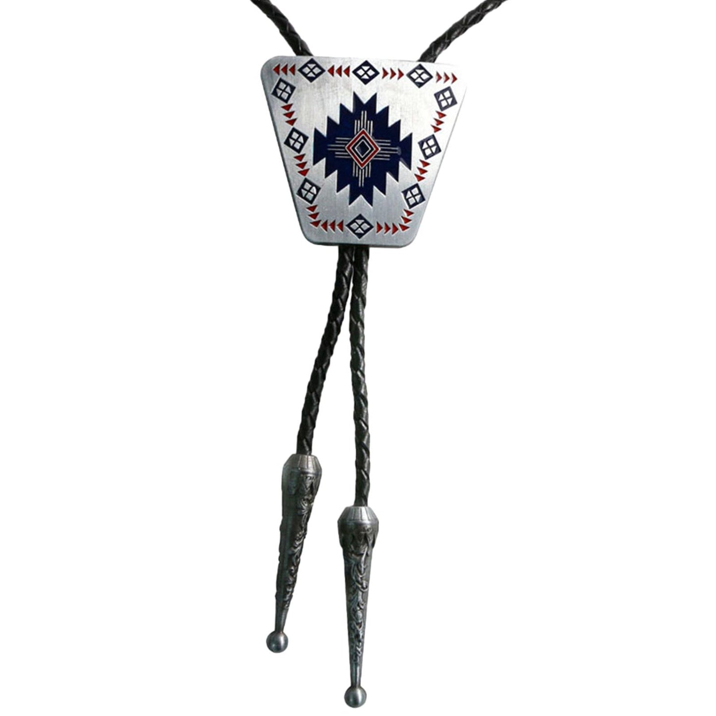 Vintage Bolo Tie Necktie Pendant Braided Leather Rope Necklace Western Rodeo