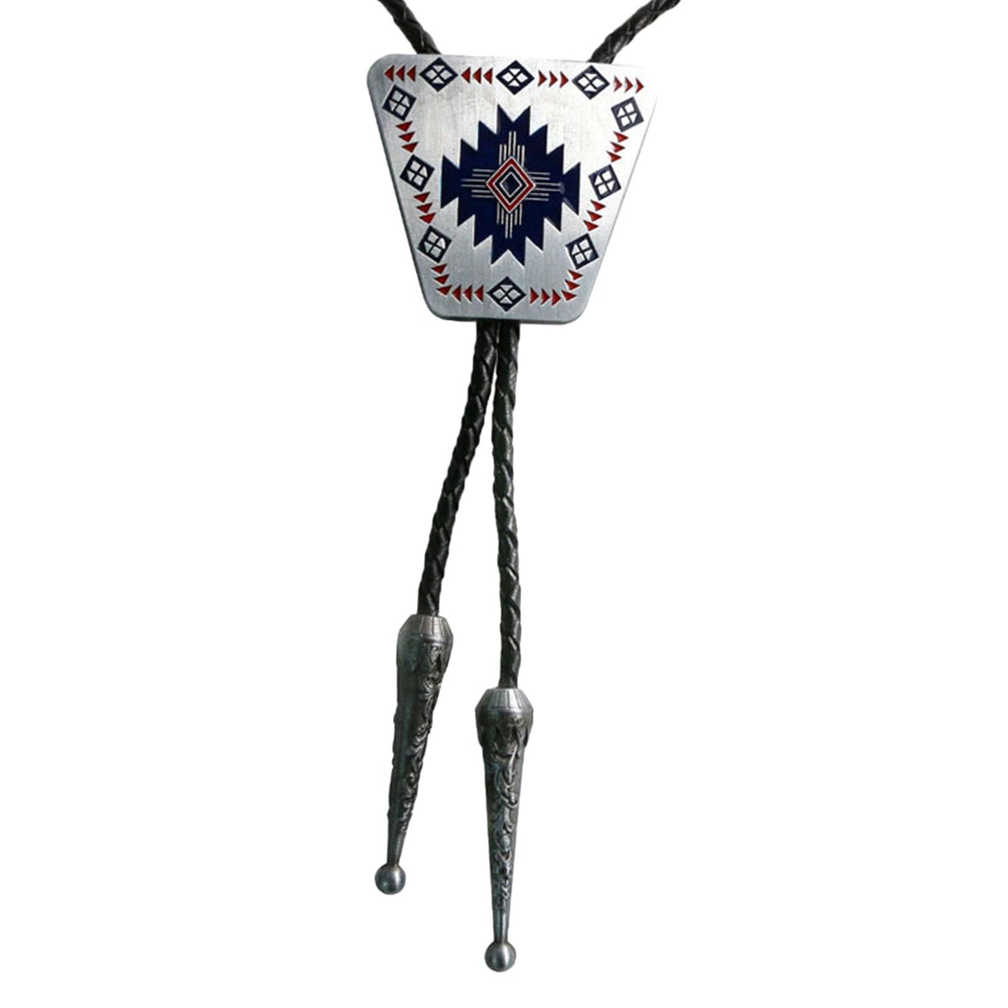 Vintage Bolo Tie Necktie Pendant Braided Leather Rope Necklace Western Rodeo
