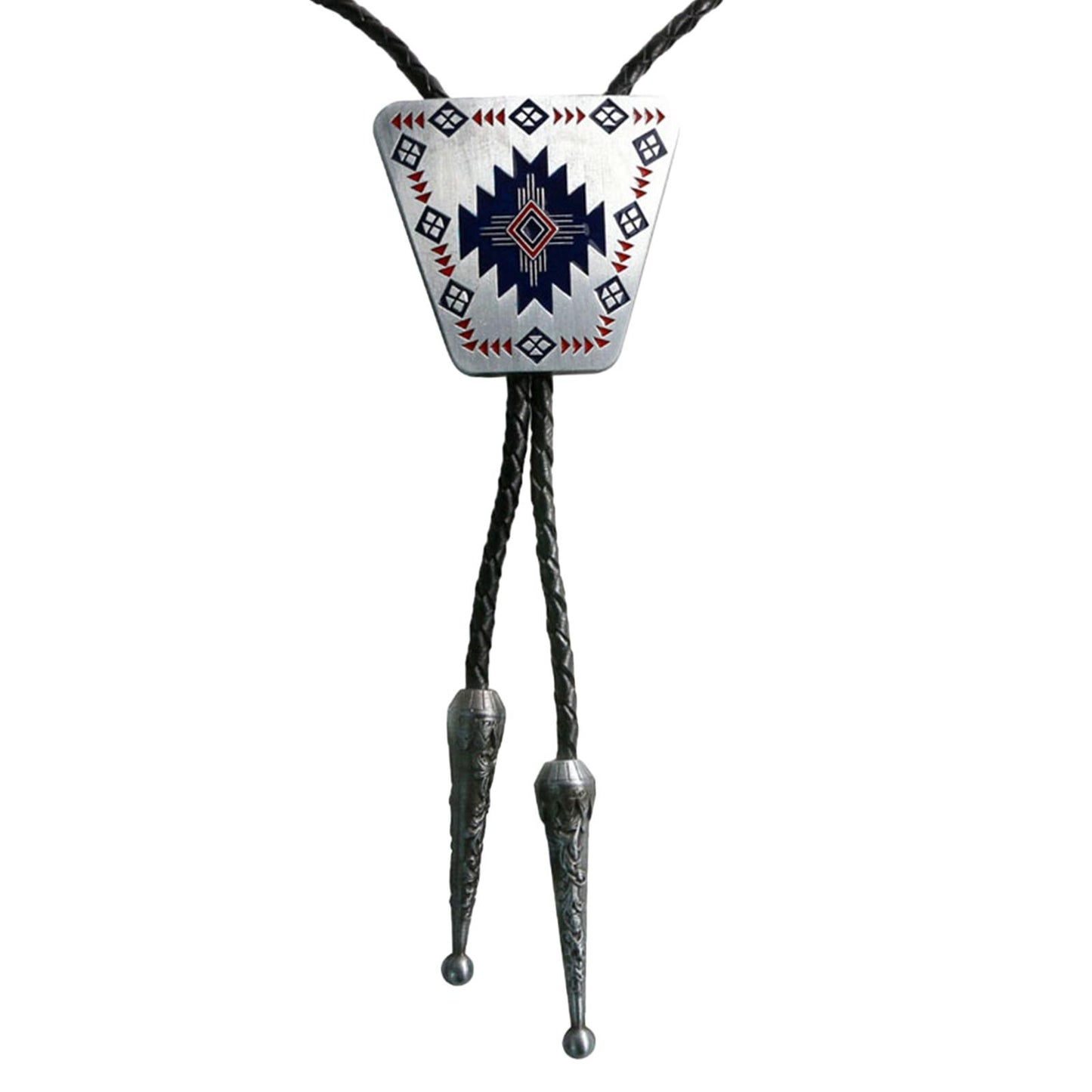 Vintage Bolo Tie Necktie Pendant Braided Leather Rope Necklace Western Rodeo