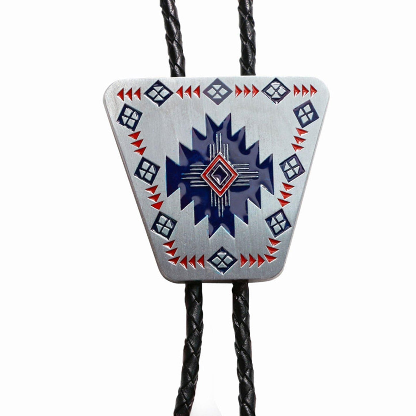 Vintage Bolo Tie Necktie Pendant Braided Leather Rope Necklace Western Rodeo