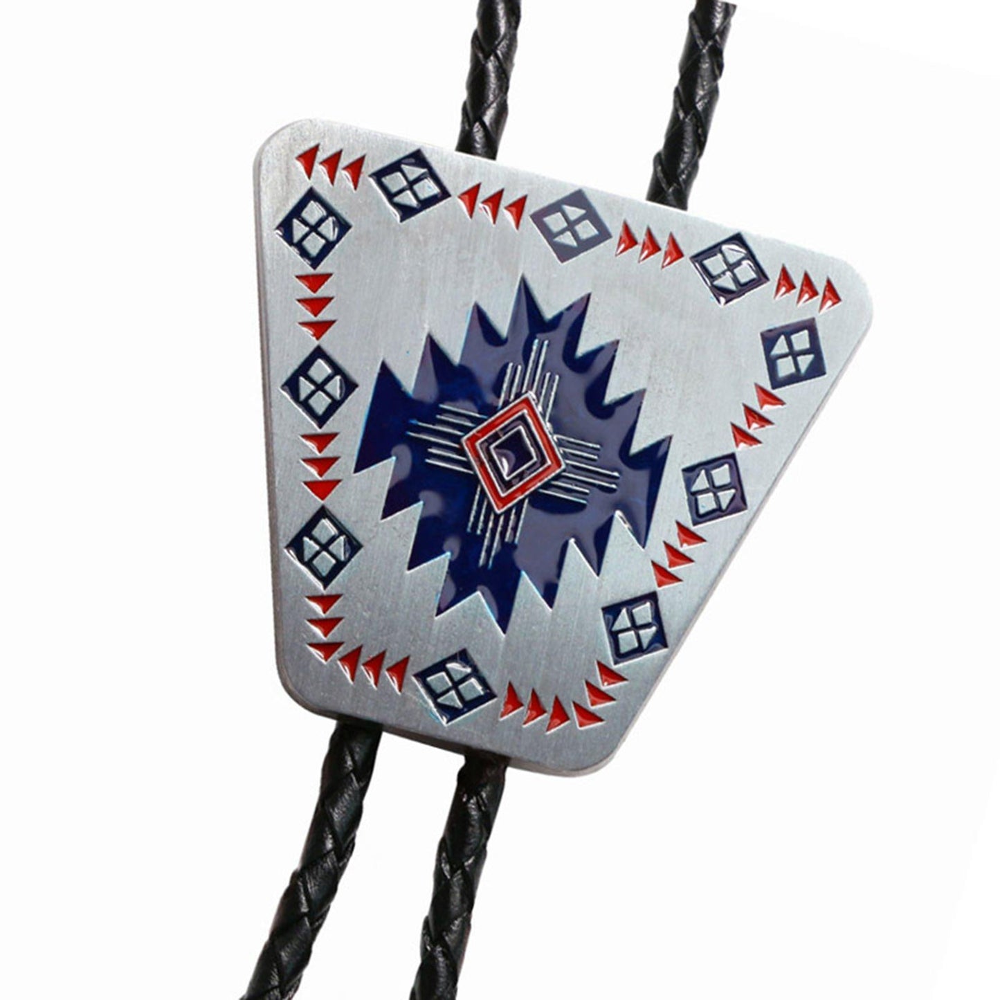 Vintage Bolo Tie Necktie Pendant Braided Leather Rope Necklace Western Rodeo
