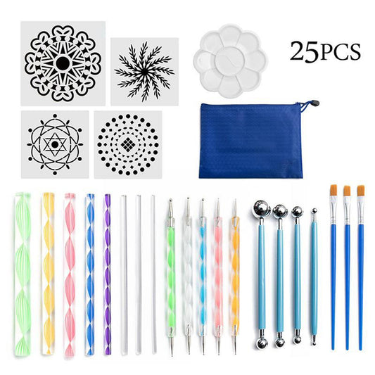 25PCS Mandala Dotting Tool Set Pen Dotting Stencil Ball Stylus Painting Tray