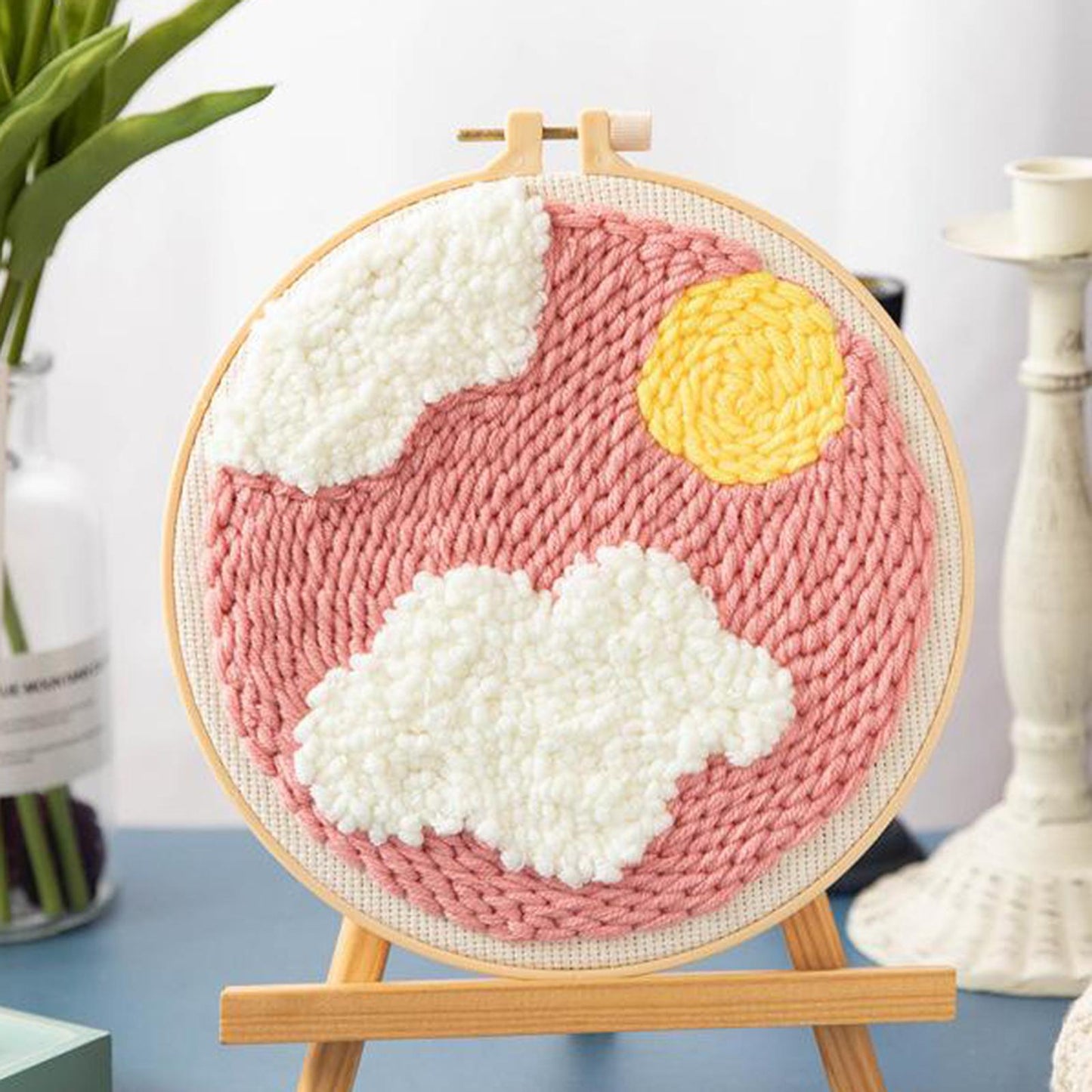 Moon Star Punch Needle Kit Soft Yarn DIY Needlework Embroidery Craft B