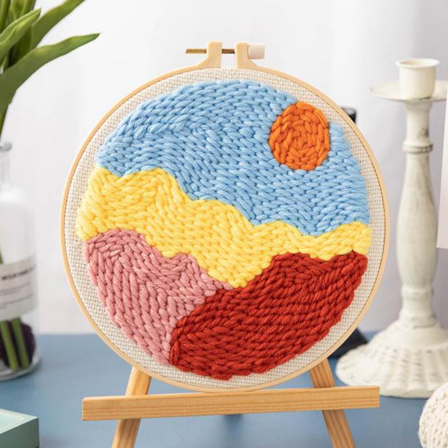 Moon Star Punch Needle Kit Soft Yarn DIY Needlework Embroidery Craft C