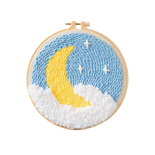 Moon Star Punch Needle Kit Soft Yarn DIY Needlework Embroidery Craft D