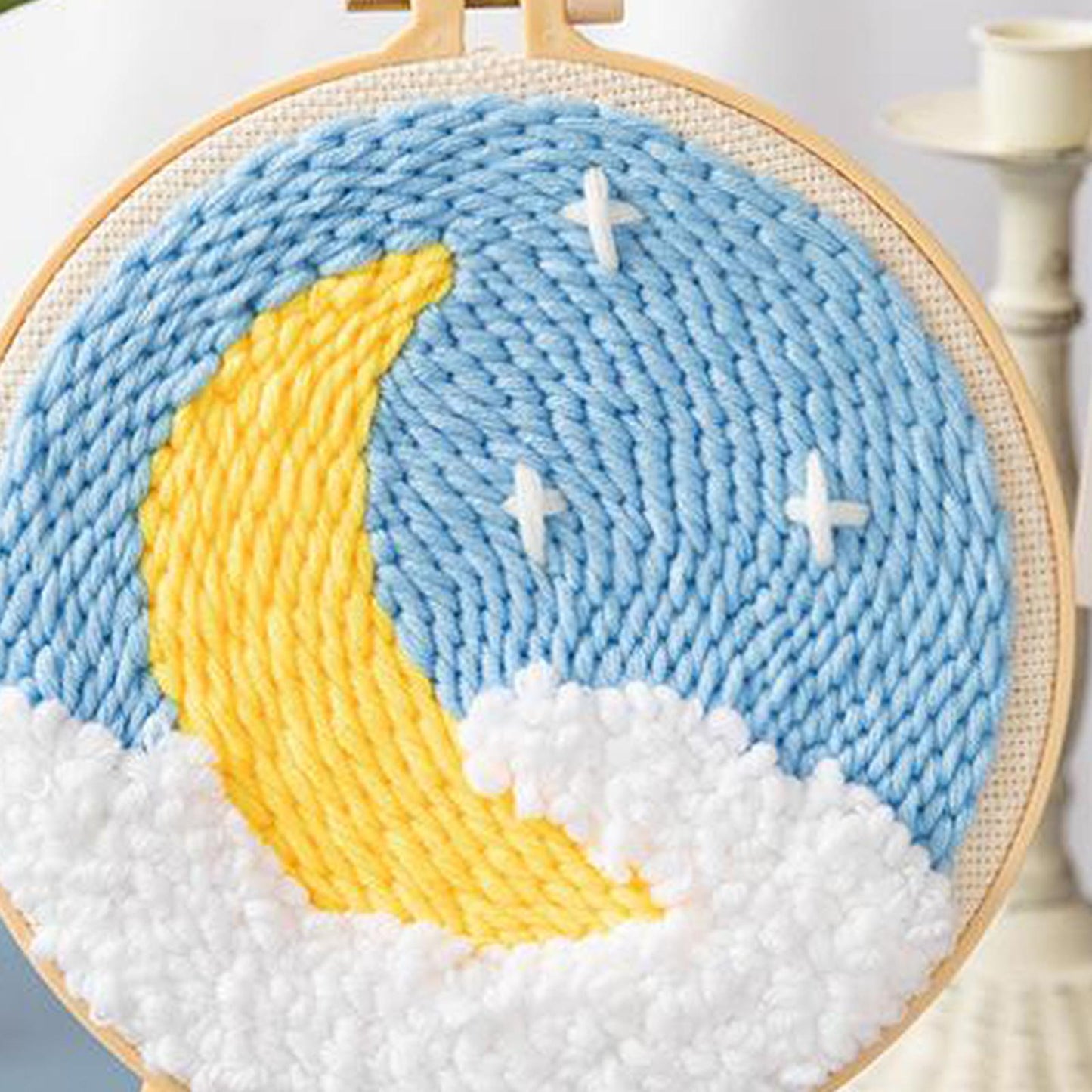 Moon Star Punch Needle Kit Soft Yarn DIY Needlework Embroidery Craft D