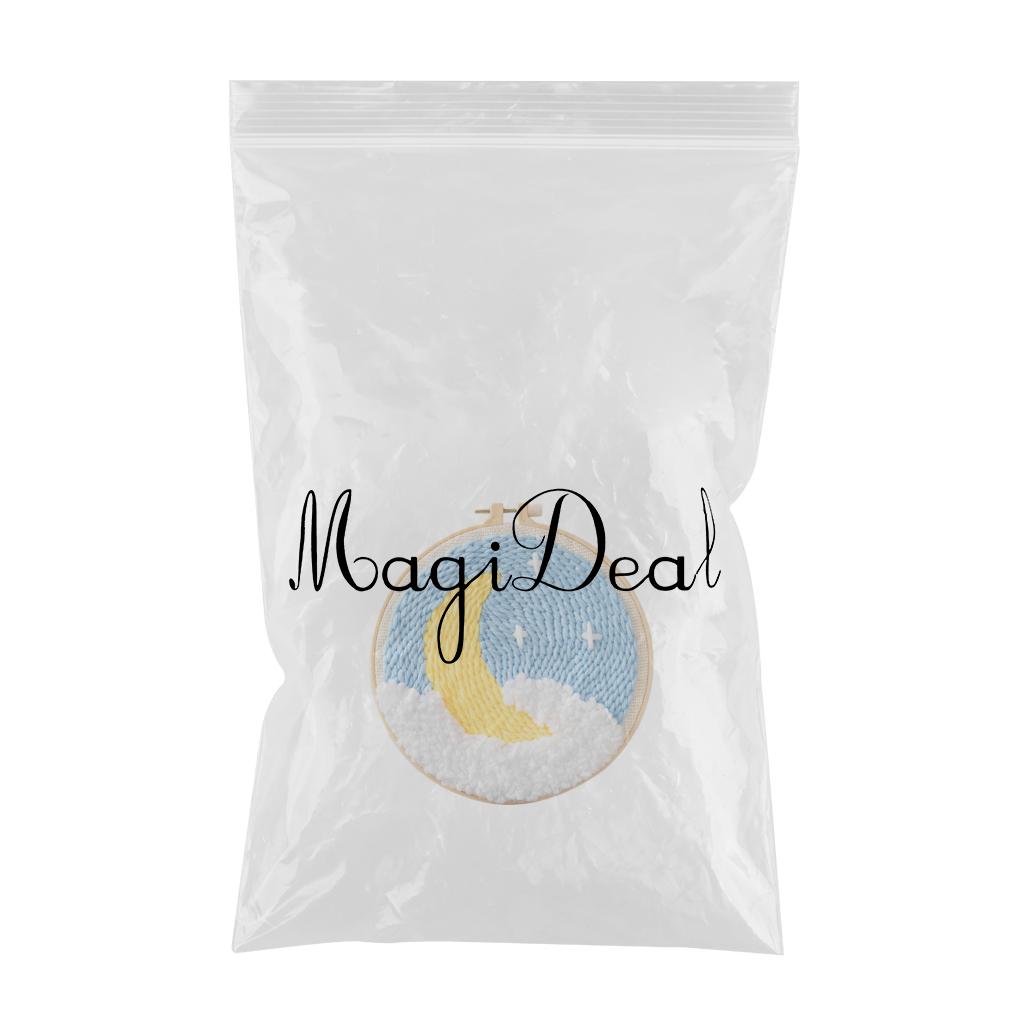 Moon Star Punch Needle Kit Soft Yarn DIY Needlework Embroidery Craft D