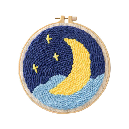 Moon Star Punch Needle Kit Soft Yarn DIY Needlework Embroidery Craft E