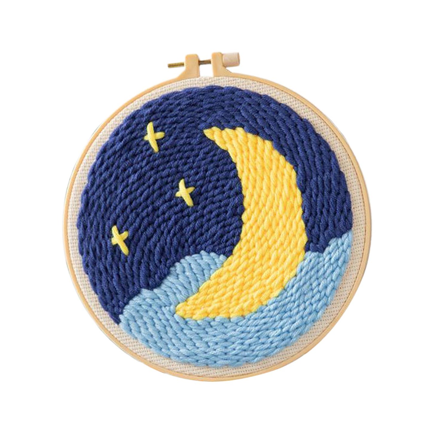 Moon Star Punch Needle Kit Soft Yarn DIY Needlework Embroidery Craft E