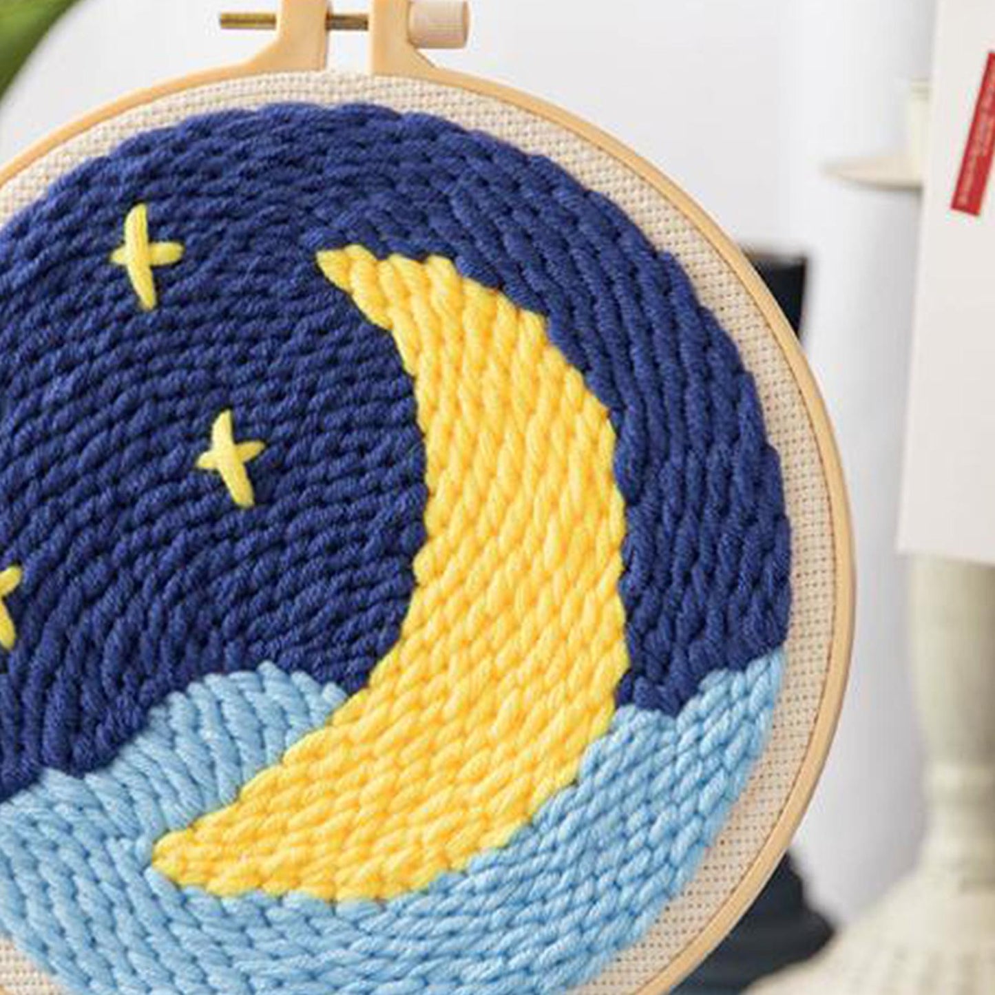 Moon Star Punch Needle Kit Soft Yarn DIY Needlework Embroidery Craft E