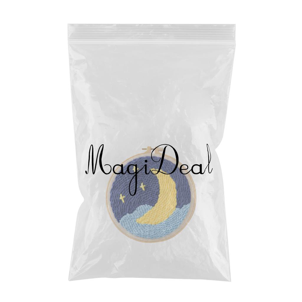 Moon Star Punch Needle Kit Soft Yarn DIY Needlework Embroidery Craft E