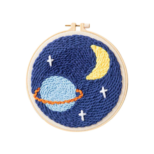 Moon Star Punch Needle Kit Soft Yarn DIY Needlework Embroidery Craft F