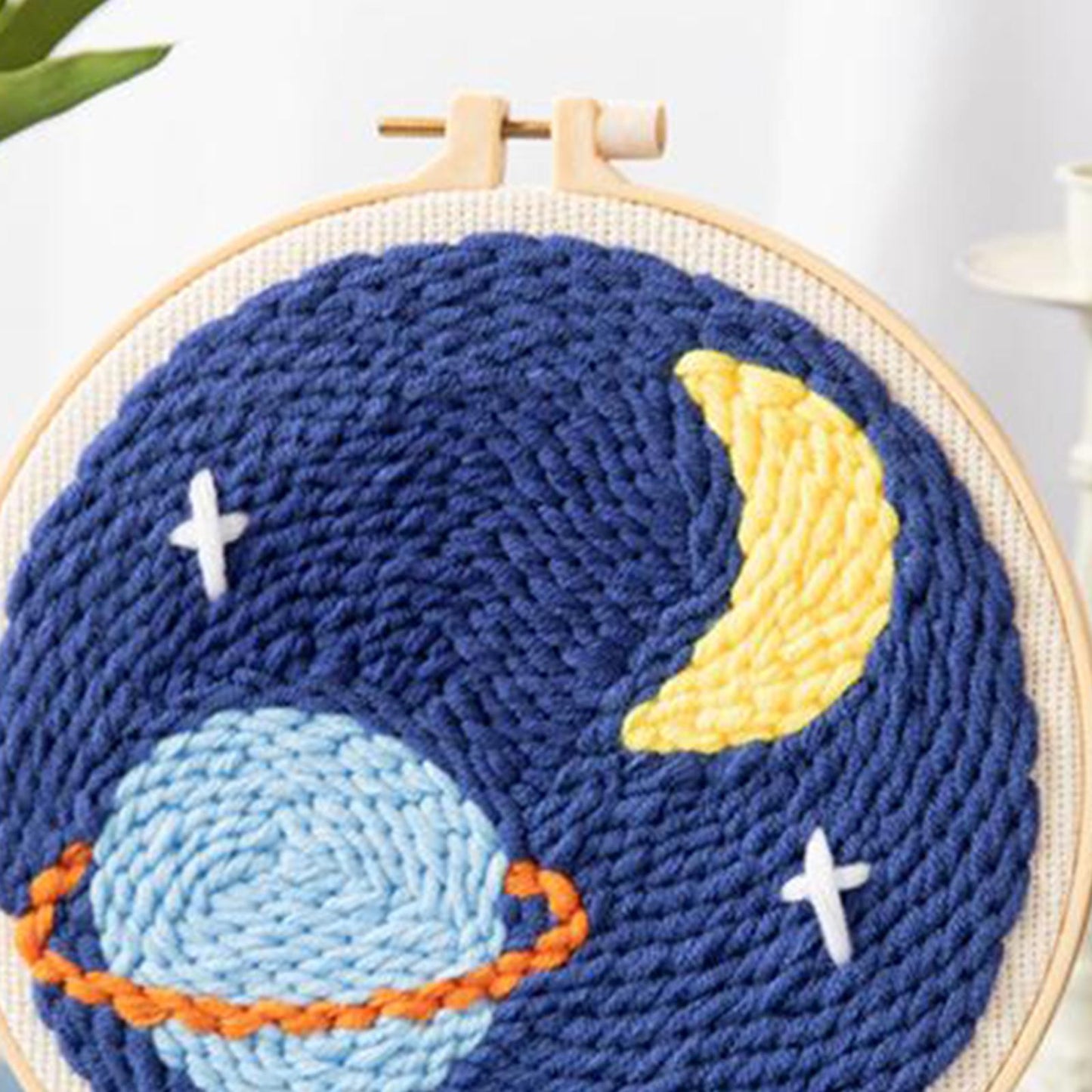 Moon Star Punch Needle Kit Soft Yarn DIY Needlework Embroidery Craft F