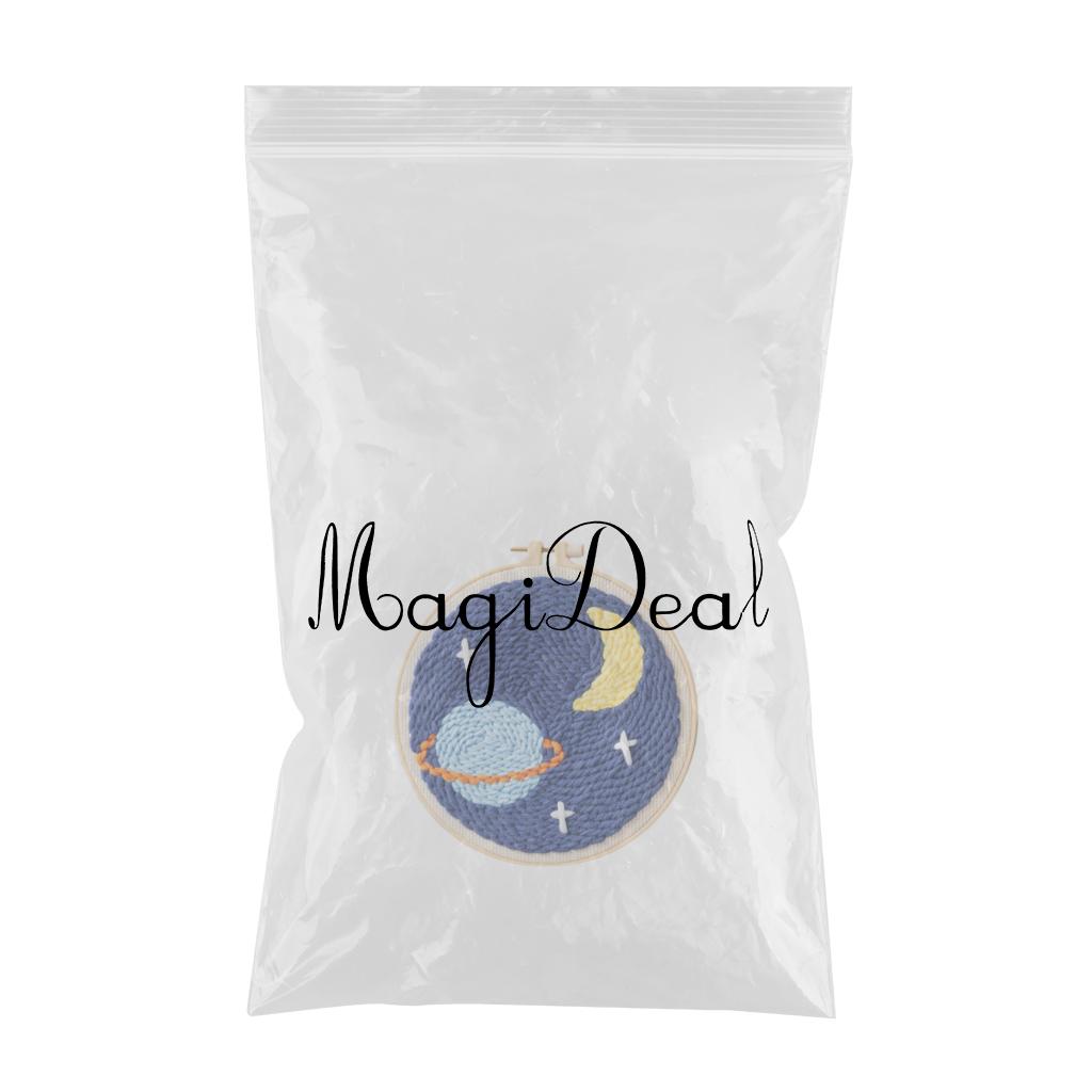 Moon Star Punch Needle Kit Soft Yarn DIY Needlework Embroidery Craft F