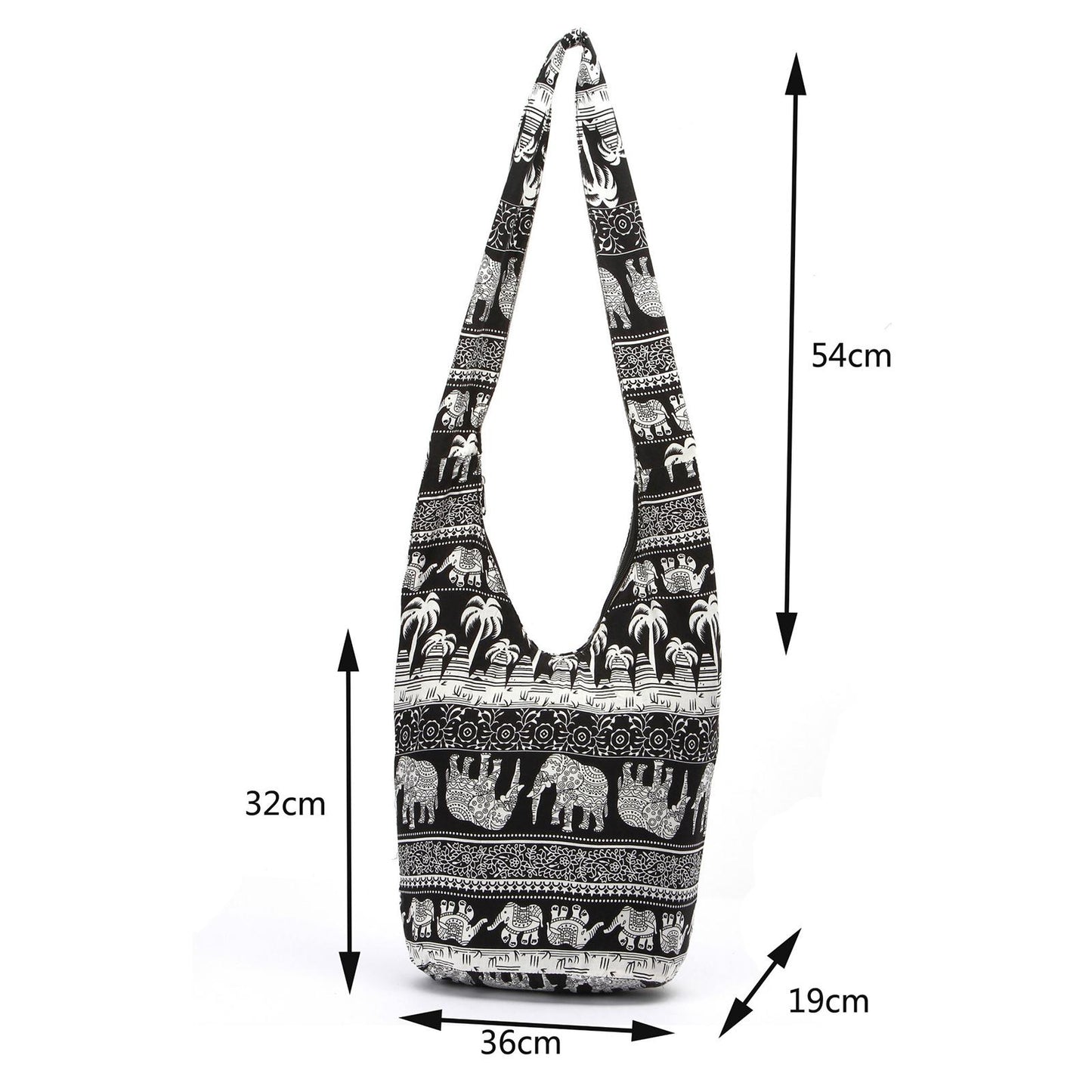 Bohemian Cotton Hippie Crossbody Bag Hobo Sling Bag Messenger Shoulder Bags Black