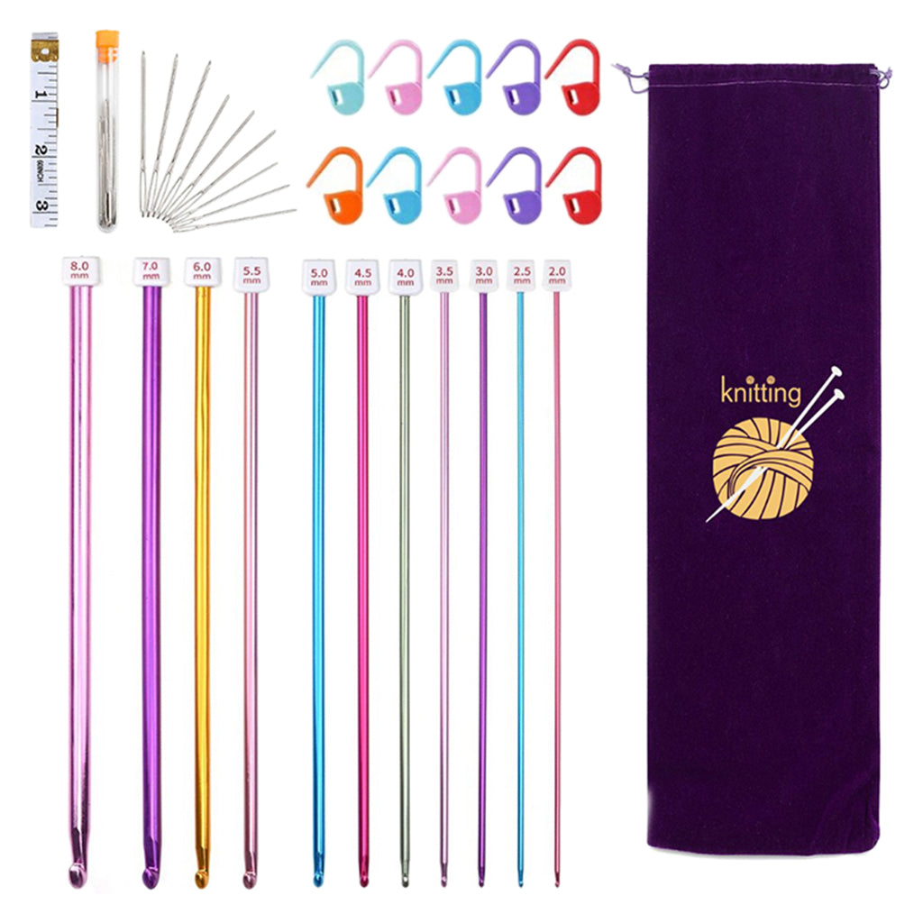 32x Stainless Crochet Hooks Needles Knitting Set Weave Craft Yarn Multicolor