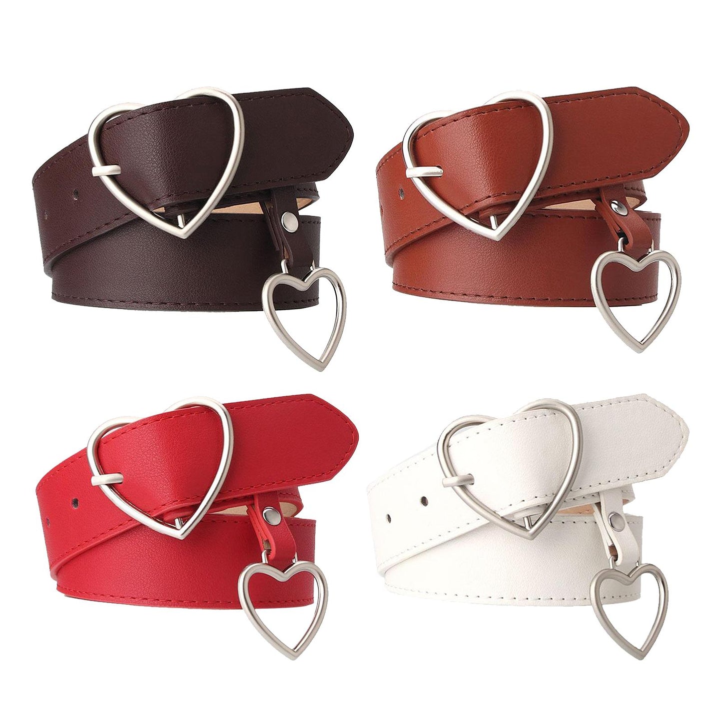 Heart Shape Women Belts Leather Waist Band Jeans Pants Dress Belts Red
