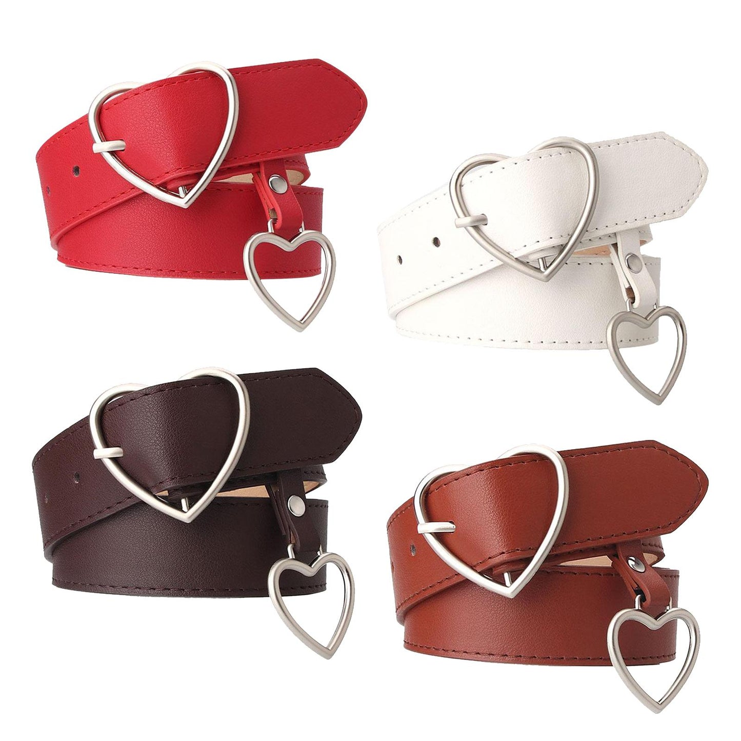 Heart Shape Women Belts Leather Waist Band Jeans Pants Dress Belts Red