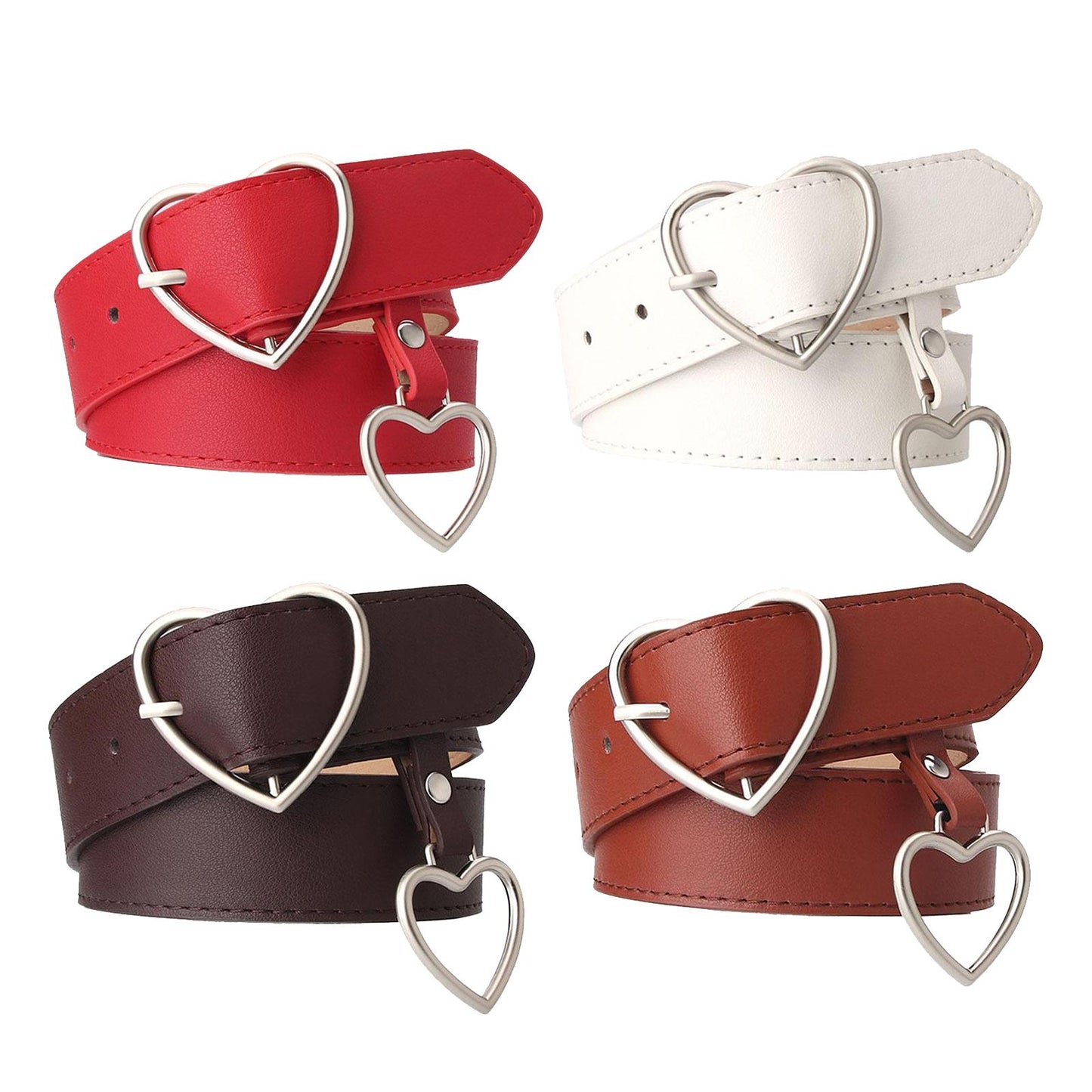 Heart Shape Women Belts Leather Waist Band Jeans Pants Dress Belts Red