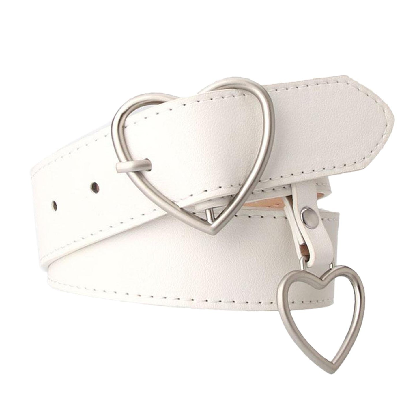 Heart Shape Women Belts Leather Waist Band Jeans Pants Dress Belts White