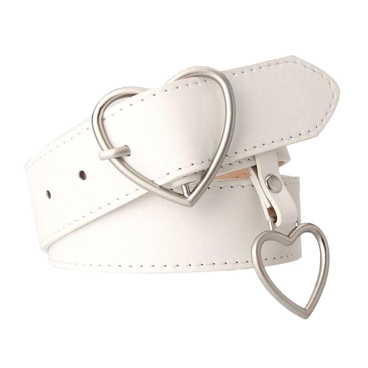 Heart Shape Women Belts Leather Waist Band Jeans Pants Dress Belts White
