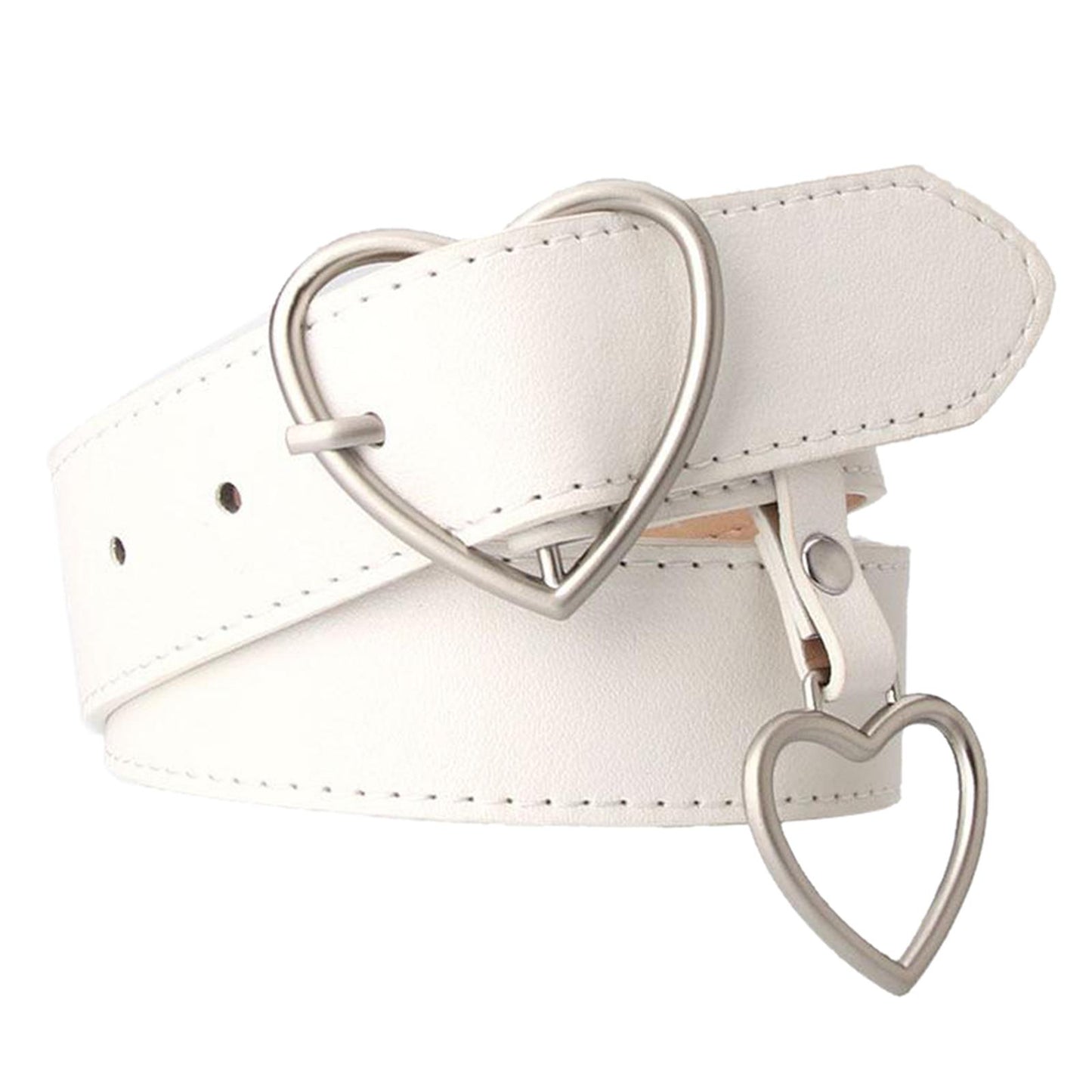 Heart Shape Women Belts Leather Waist Band Jeans Pants Dress Belts White